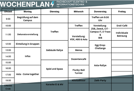 Stundenplan Ersti-Woche 2025 FSR EI